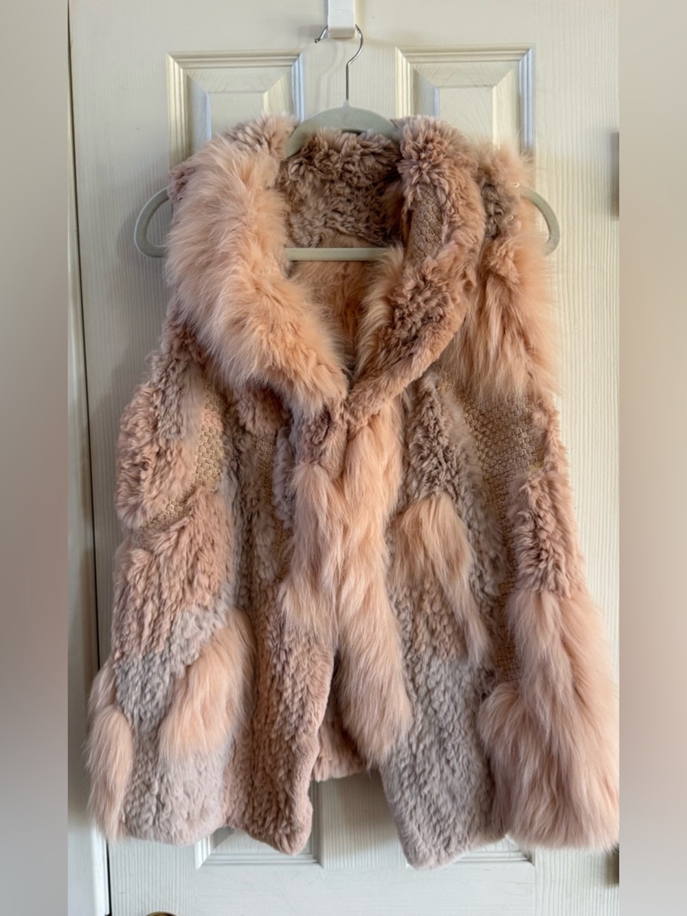 Faux Fur Peach Plush Knit- Sweater Vest Women's Jacket with Removable Sleeves